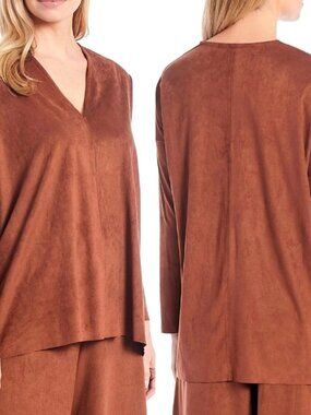 BRYN WALKER plus baxter faux suede top in sequoia (XXL)